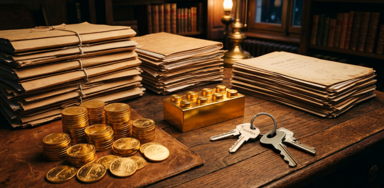 Une table avec plusieurs objets faisant référence aux divers moyens de faire fructifier son argent.